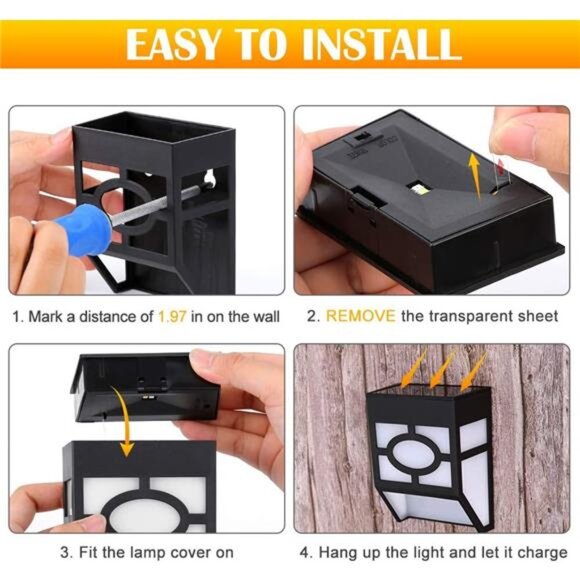 Solar Wall Lights Outdoor, 2 Modes Solar Led Waterproof Lighting for Deck - Picture 4 of 12